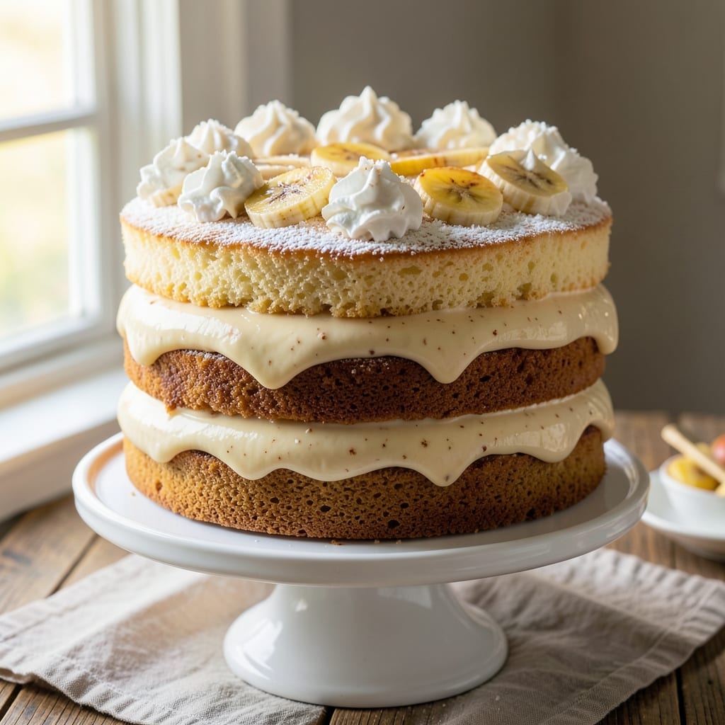 3 Layer Banana Pudding Cake Recipe: Vanilla Bean Swirls and Crunchy Wafer Crown