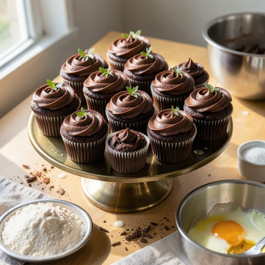 1 Dozen Chocolate Cupcakes Recipe: Fudgy Cores and Velvety Frosting Swirls