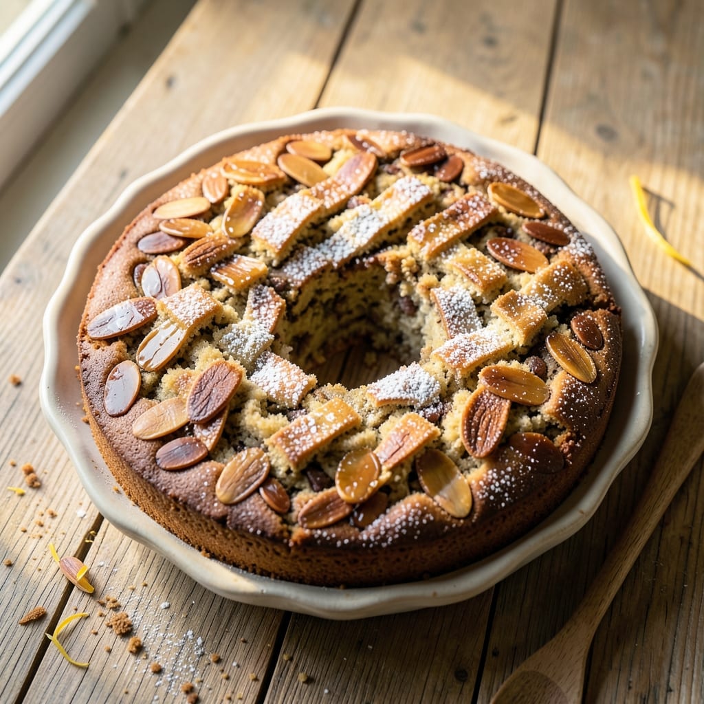 Almond Ring Coffee Cake Recipe: Toasted Nut Crown Over Vanilla Swirls
